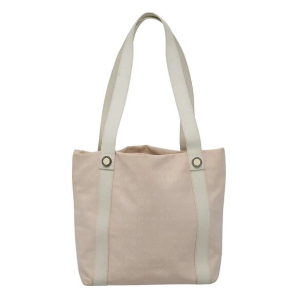 BVLGARI Logo Mania Tote Bag Canvas Pink White Silver Auth 117578 - Picture 2 of 16